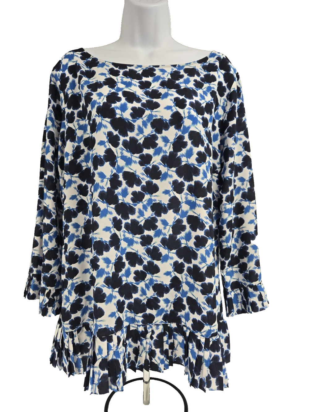 Banana Republic Blouse Womens Blue Floral Pleated Trim Size XL